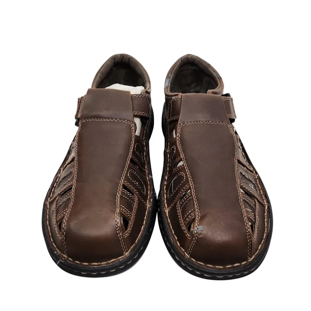 GBX Boardwalk Sandals Mens 12W Brown Fisherman Hook Loop Slip On Leather Lining